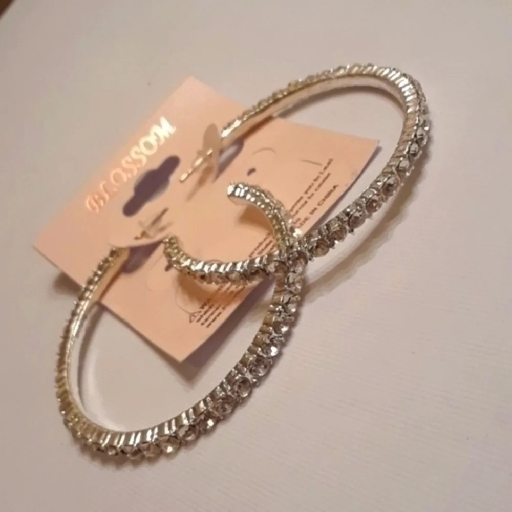 Blossom Silver Tone CZ Trimmed Hoop Earrings